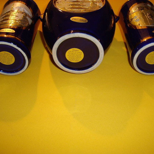 Vintage Chokin 24K Gold Edged vases used, set of 3, made in Japan
