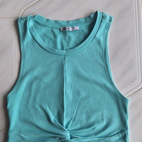 Zara crop tops set with knot detail, size S, turquoise and black