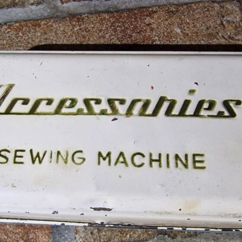 Sewing Machine Accessories Blue Metal Box Vintage Empty Tin Case used