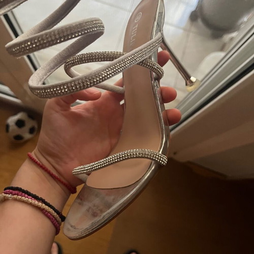 Silver sandals with rhinestones new, size 40, narrow fit