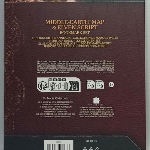 Lord of the Rings bookmark set with Middle Earth map and Elven script, new