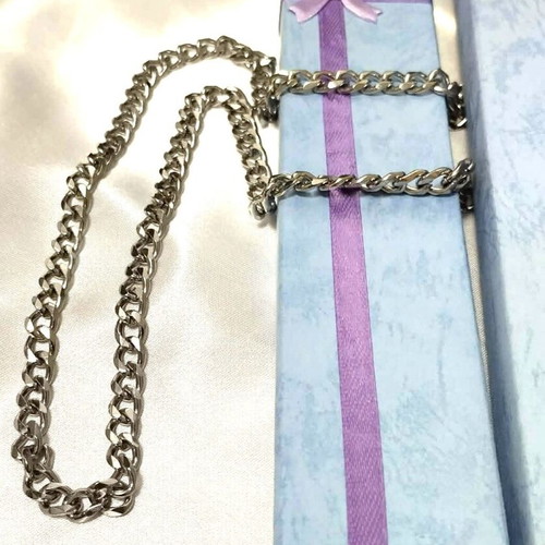 Steel chain 60 cm length, 5mm link width, new silver color