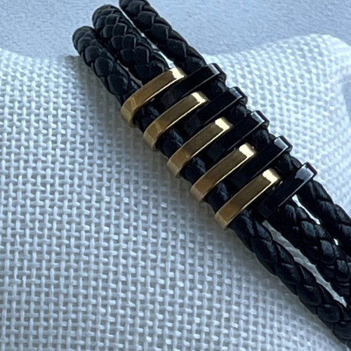 Men's bracelet like new, stainless steel and leather, length 21 cm