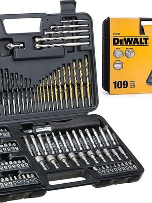 Dewalt set of 109 HSS drill bits with cylindrical shank for masonry and wood new