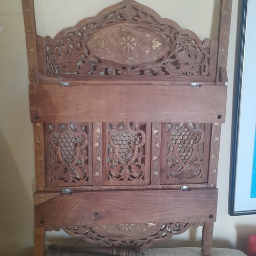 Antik Anglo-Indian Folding Wall Shelf 72x50cm Rosewood and Brass used