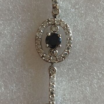 Silver chain bracelet with diamonds and black stone handmade from Ioannina