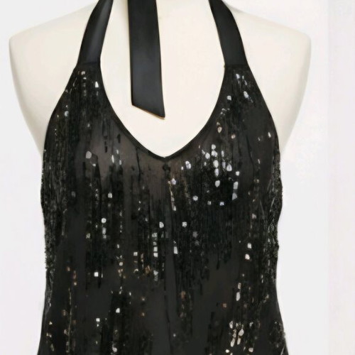 Zara sequined satin halter top like new, black, size M