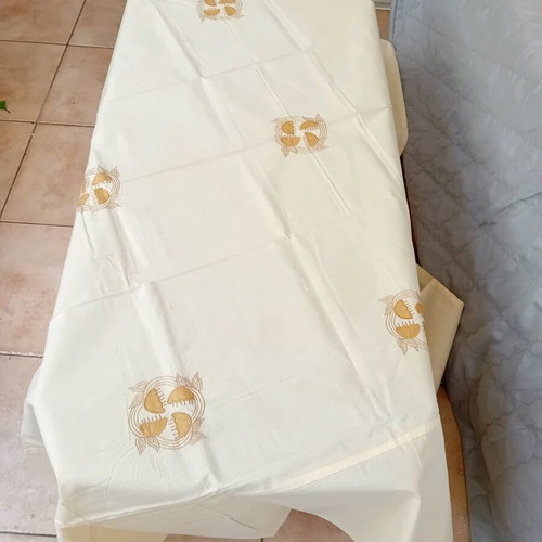 Tablecloth ecru cotton new with floral pattern 1.30x1.80