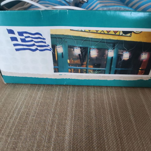 Chain with 10 paper lanterns with Greek flag designs, 3.3m cable