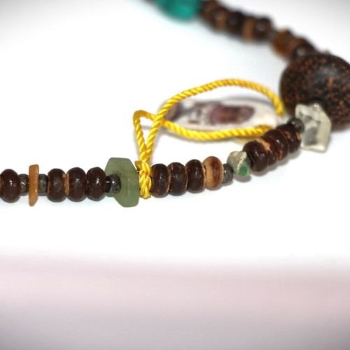 Necklace with coconut beads and semi-precious stones, new