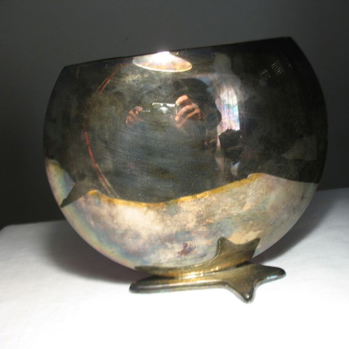 Silver-plated Space-Age vase used, large and heavy from the 70's