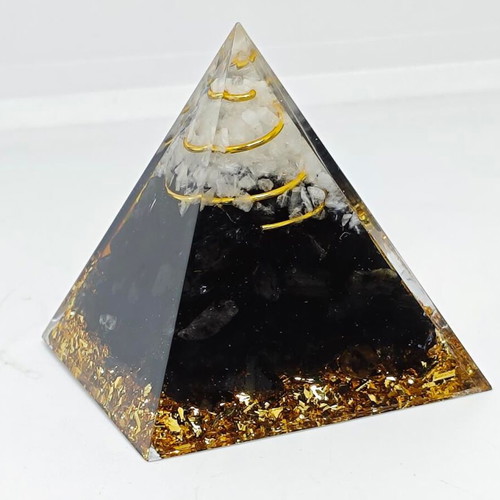 Orgonite pyramid with black tourmaline, quartz and Flower of Life symbol like new