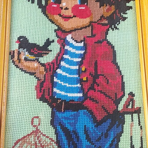 Vintage handmade embroidery framed art