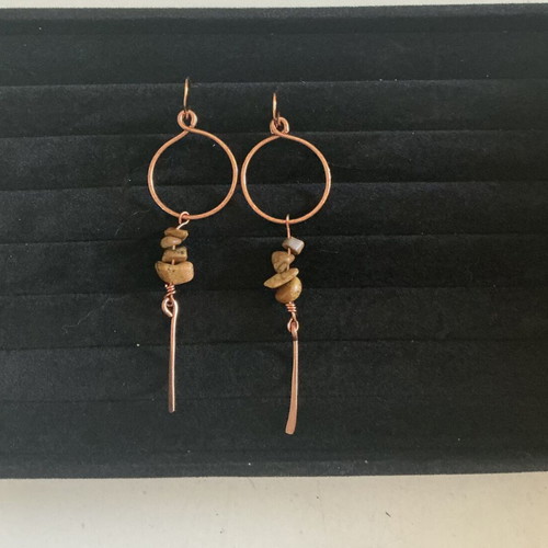Handmade jasper earrings and adjustable brass ring set