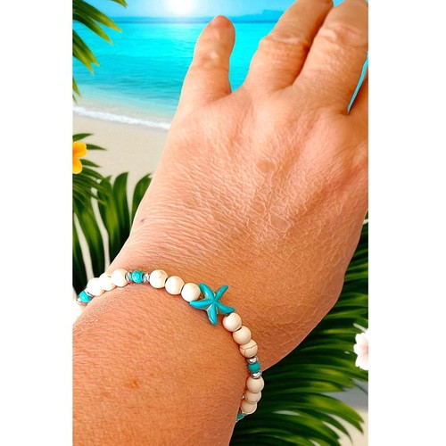 Handmade bracelet with turquoise, hematite, and chalcedony gemstones new