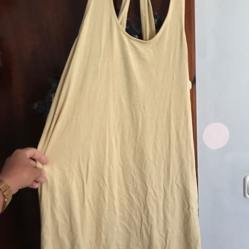 Mini elastic dress new, beige with crisscross back tie