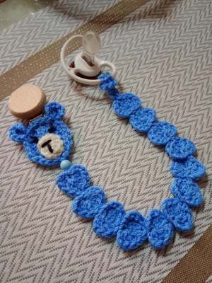 Handmade pacifier clip new with knitted teddy bear