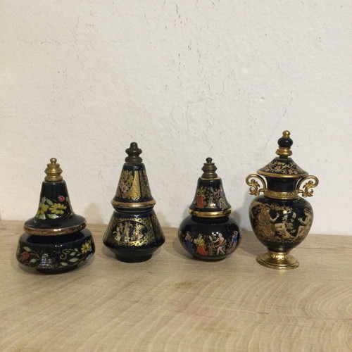 Porcelain miniature perfume jars with 24 gold painting, pack of 4 like new