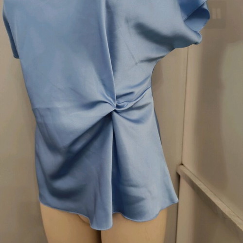 Blue satin blouse with twist detail like new, turquoise color