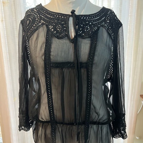 Black transparent blouse with lace large like new