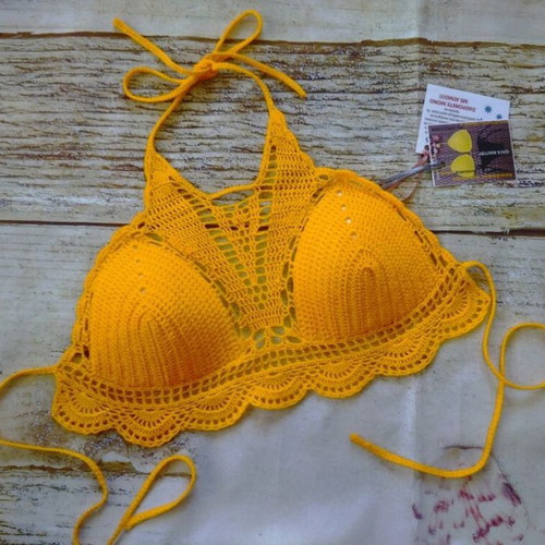 Handmade knitted swimsuit new, size M/L, yellow