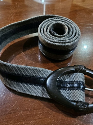 Vintage belt with large buckle like new, gray and blue