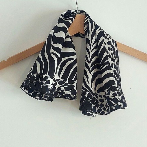 Square black and white animal print scarf