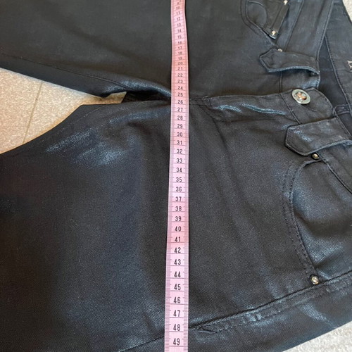 Y2K black low-rise shiny jeans slim straight used, size S