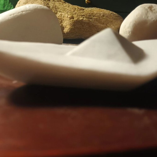 Cycladic marble ship handcrafted sculpture