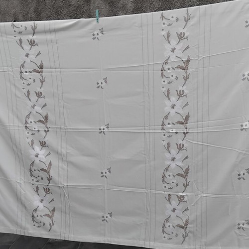 Handmade linen tablecloth with embroidery, 2.45 x 1.65 m
