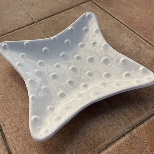 White Ceramic Star-Shaped Serving Platter with Embossed Polka Dot Design
