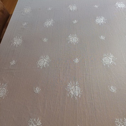 Transparent tablecloth used, light pink with rose patterns