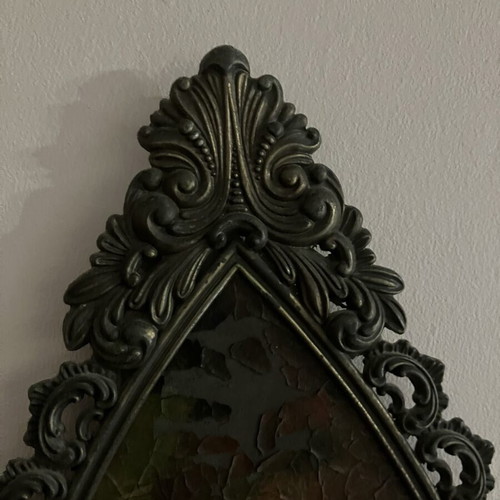 Old wall decoration with genuine bronze frame, Italian 1950s