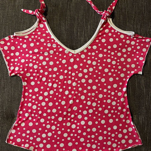 Vintage Y2K pink fuchsia polka dot top with shoulder ties, like new