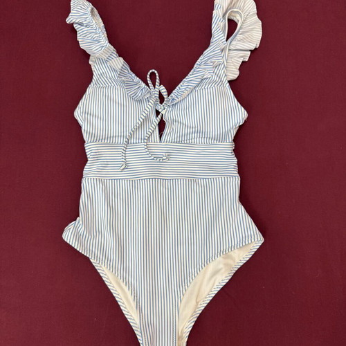 H&M women's one-piece swimsuit new, striped white and blue
