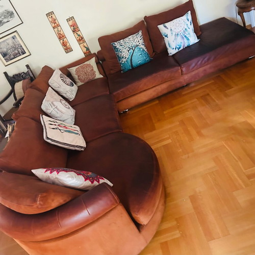 Leather corner sofa used, 2.80 x 2.90 m, two pieces