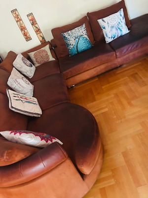 Leather corner sofa used, 2.80 x 2.90 m, two pieces