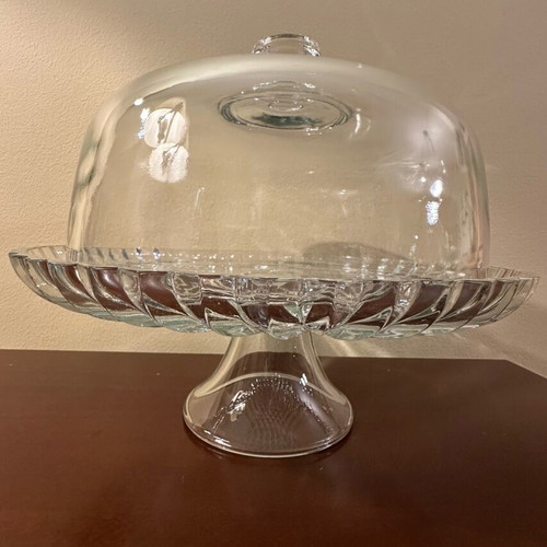 Glass cake stand with lid like new, 30cm diameter
