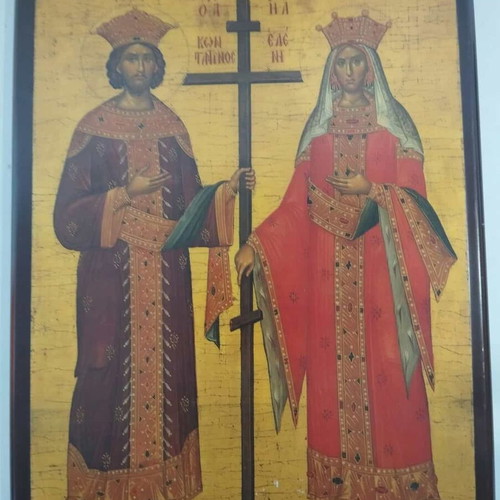 Set of 3 religious icons used, St. Constantine and Helen, Virgin Mary, Vine