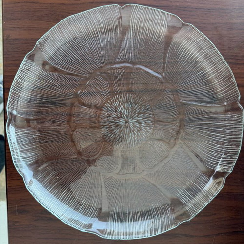 Vintage glass platter with embossed petals used