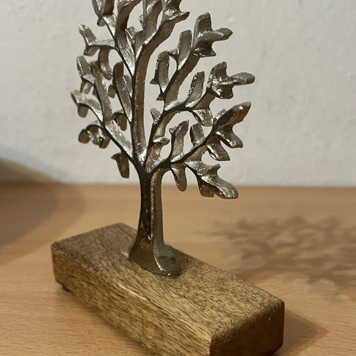 Hand-Cast Metal Tree Sculpture on Wood Base new