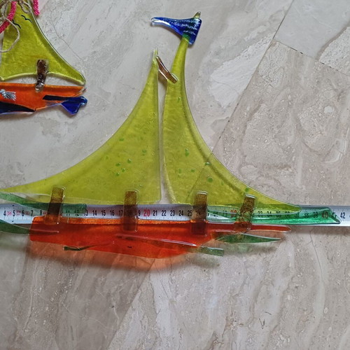 Handmade glass decorative ships fusing glass art, set of 2, new