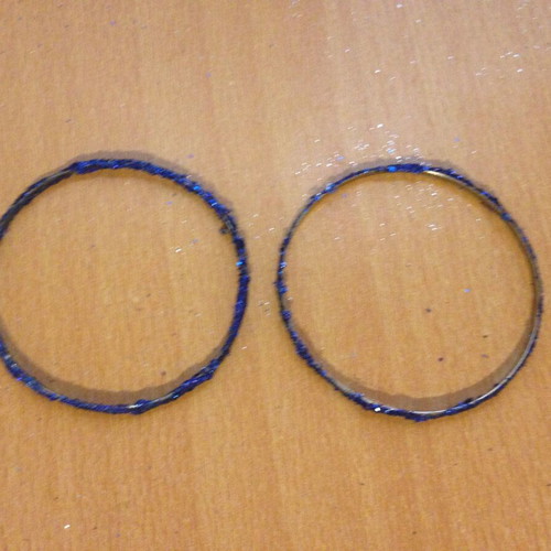 Handmade bracelets hoops with blue glitter, used, set of 2
