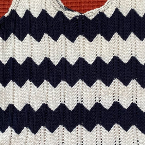 Knitted tank top, blue and white