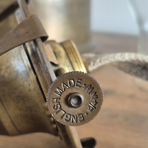 Hornet brass oil lamp with large reflector, antique English