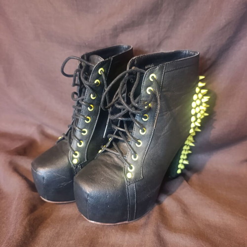 Red Lips boots with neon spikes 12cm heel, used, size 36