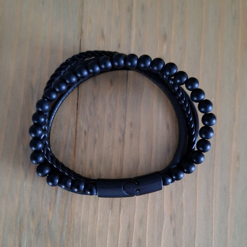 Unisex bracelet with stones like new, black satin finish