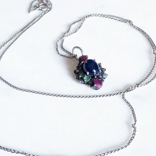 Vintage 925 Silver Pendant with Multicolored Stones and 9K Gold
