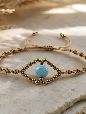 Handmade bracelet with turquoise stone and gold beads, new