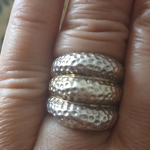 Hammered gold-plated silver 950 ring 15 g, size 17 mm like new